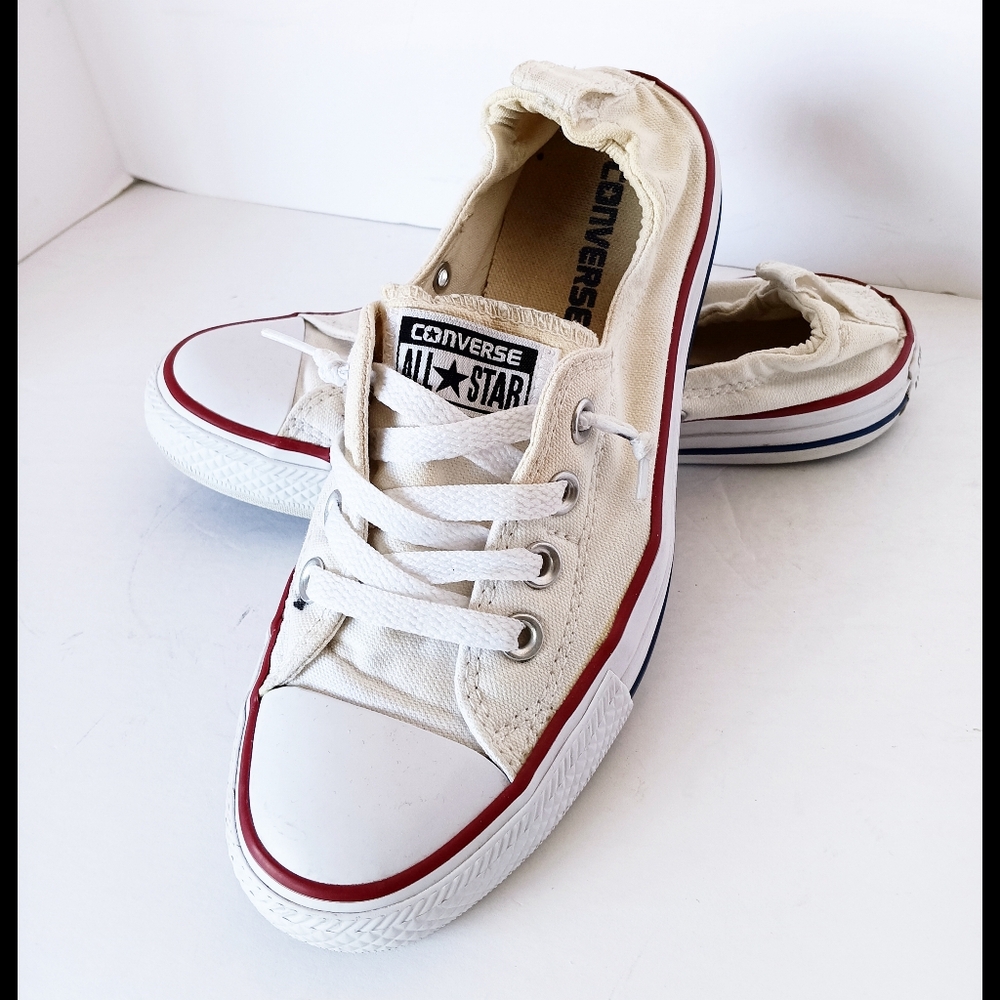 🤍 Converse All Star White Canvas Sneakers Shoes Womens 7 White Low Slip
